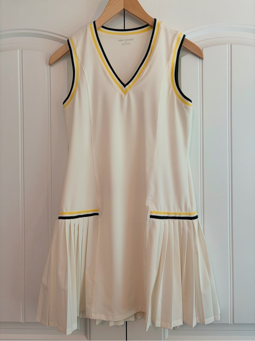 Tory Sport Performance Open Collar V Neck Tennis Dress Ivory Women's Size Small